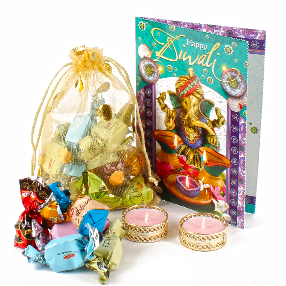 Assorted Chocolate with Diya and Diwali Card Combo