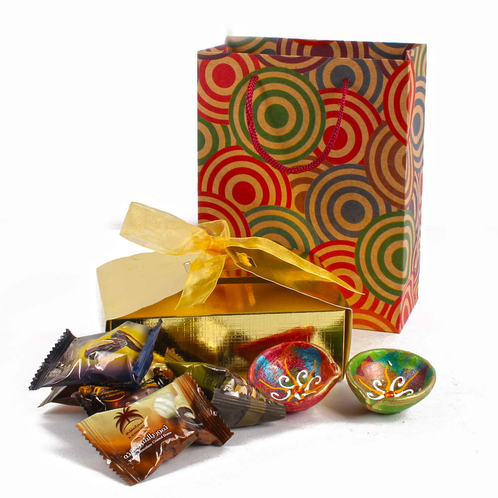 Chocolate Dates with Set of Earthen Diyas Diwali Combo