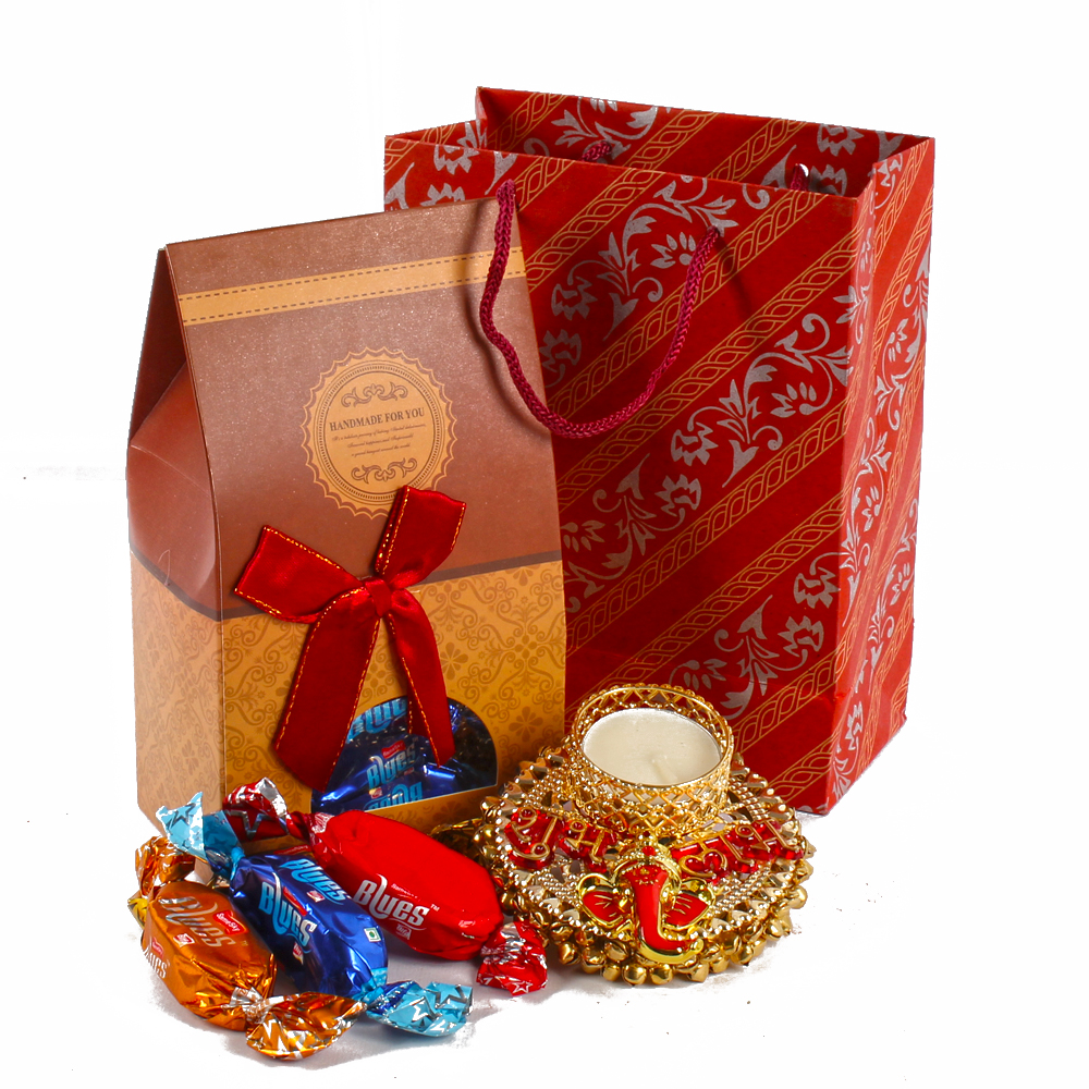 Traditional Designer Diya Hamper with Imported Chocolates
