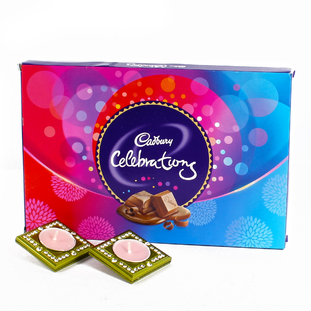 Cadbury Celebration with 2 Acrylic Square Shaped Diyas