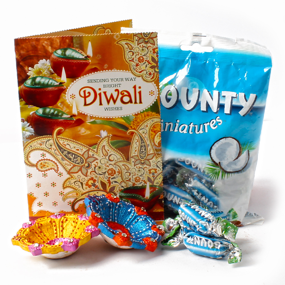Pack of Bounty Minature Chocolates with Earthen Diyas