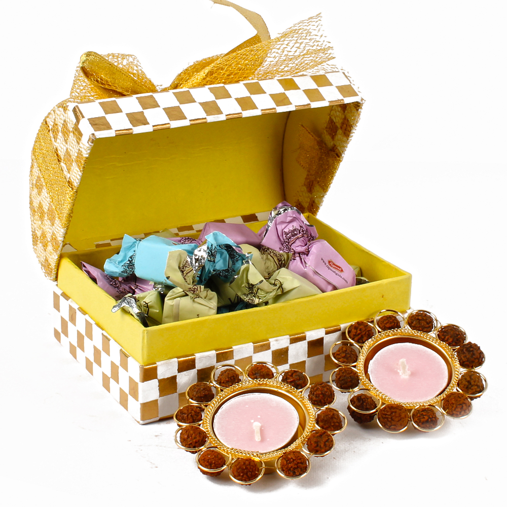 Traditional Rudraksha Diyas with Assorted Chocolates Gift Box