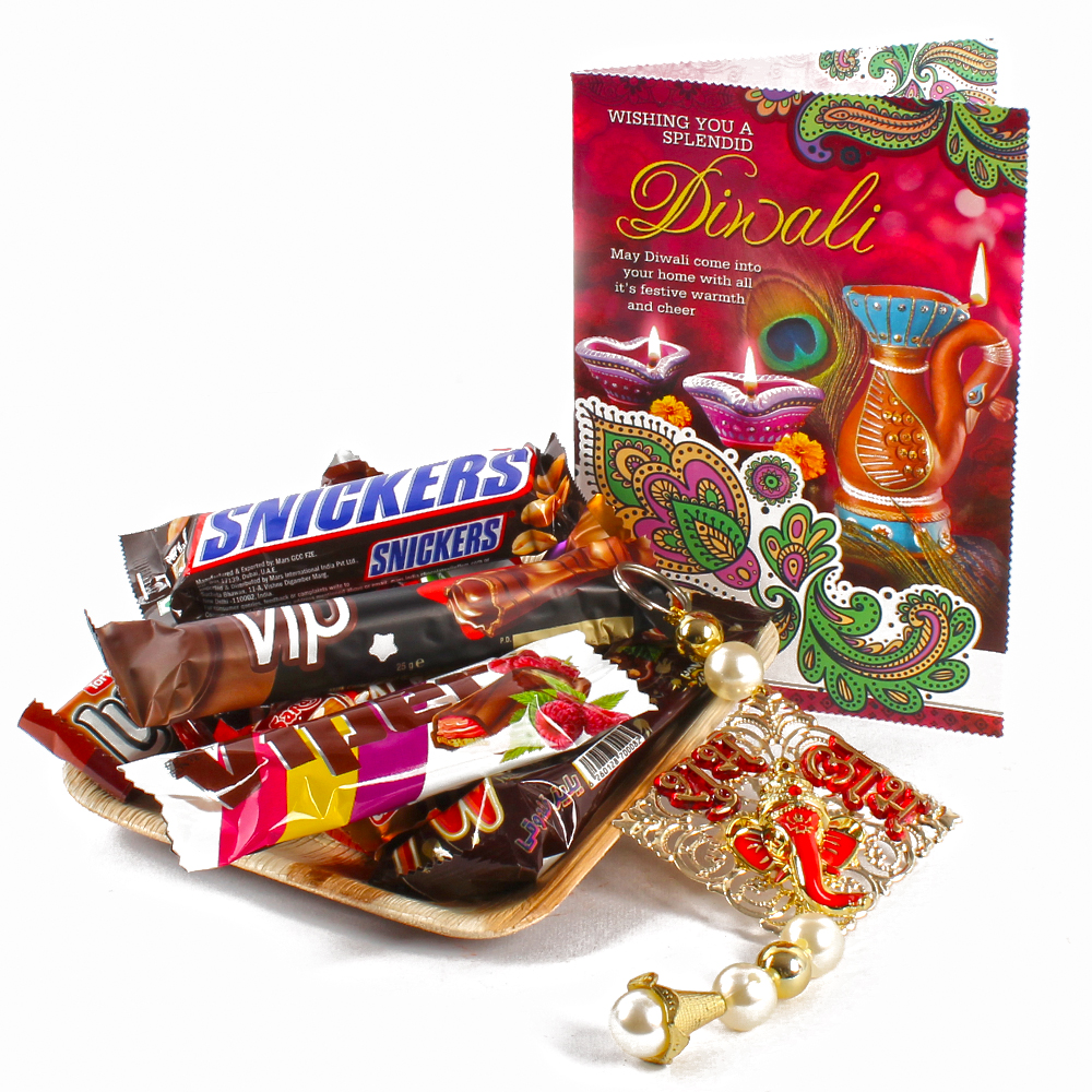 Imported Chocolate Bars with Ganesha Hanging and Diwali Card