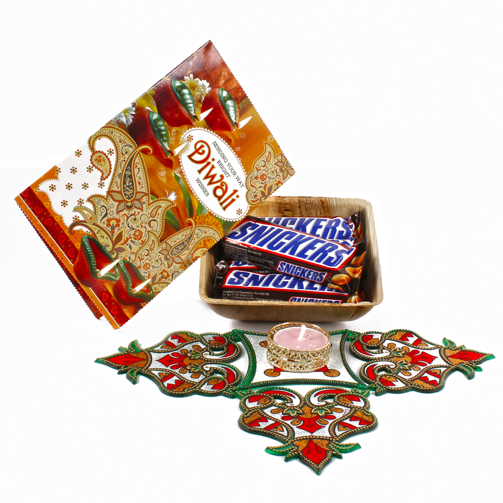 Snickers Chocolate Basket with Artificial Rangoli