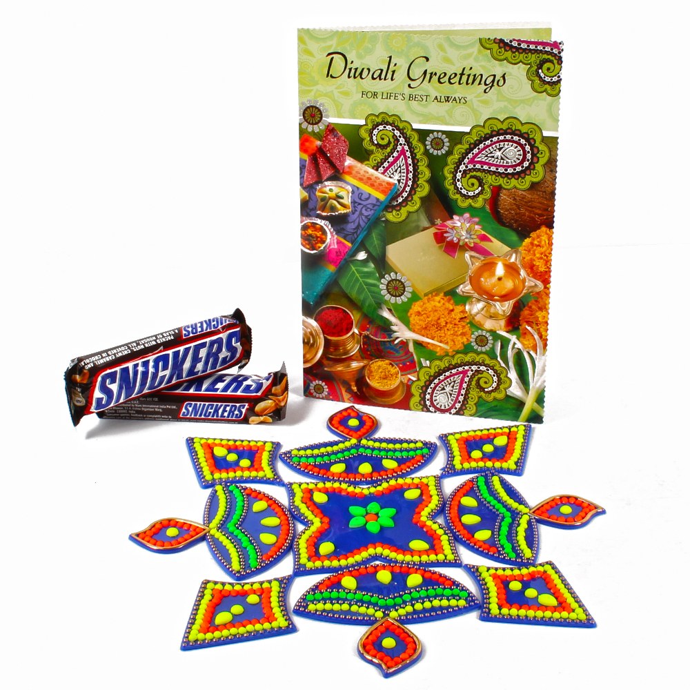 Two Bars of Sincker Chocolates with Diwali Rangoli and Card