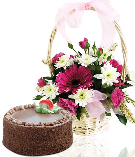 Chocolate Cake With Gerberas Arrangement