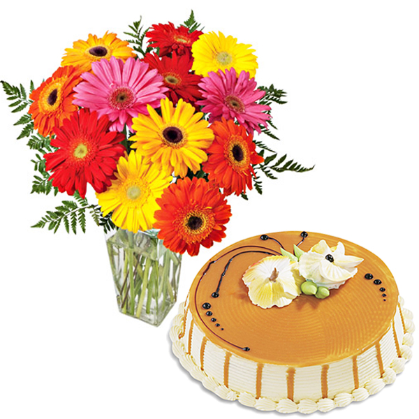 Mix Gerberas With ButterScotch Cake