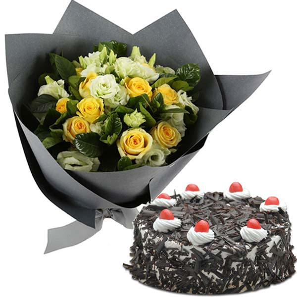 Roses And Black Forest Cake