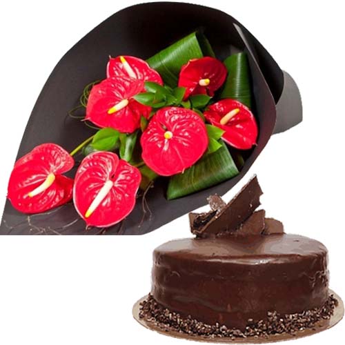 Anthurium Bouquet And Cake