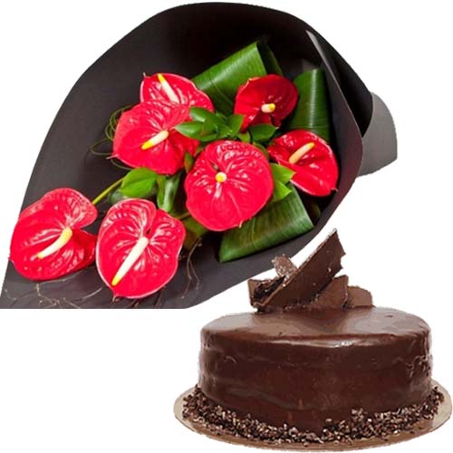 Anthurium Bouquet And Cake