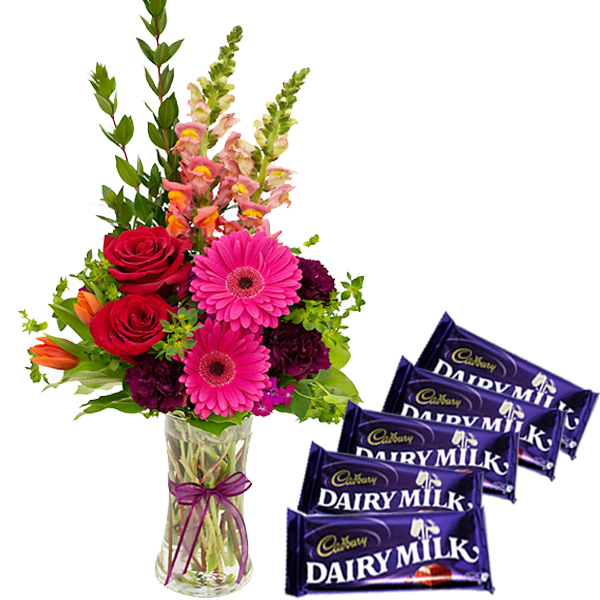 Flower Vase and Chocolates Combo