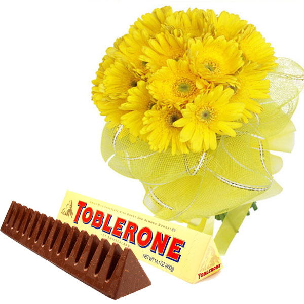 Gerberas Bouquet of Net Packing with Toblerone