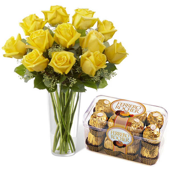 Yellow Roses And Ferrero Chocolates