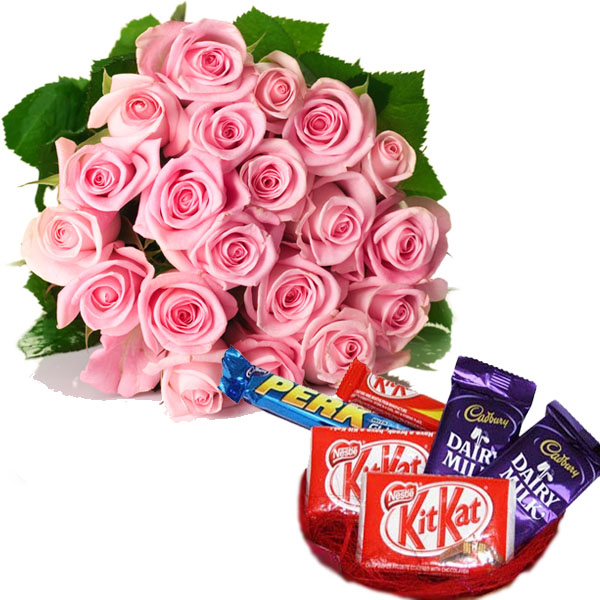 Pink Roses with Assorted Chocolates