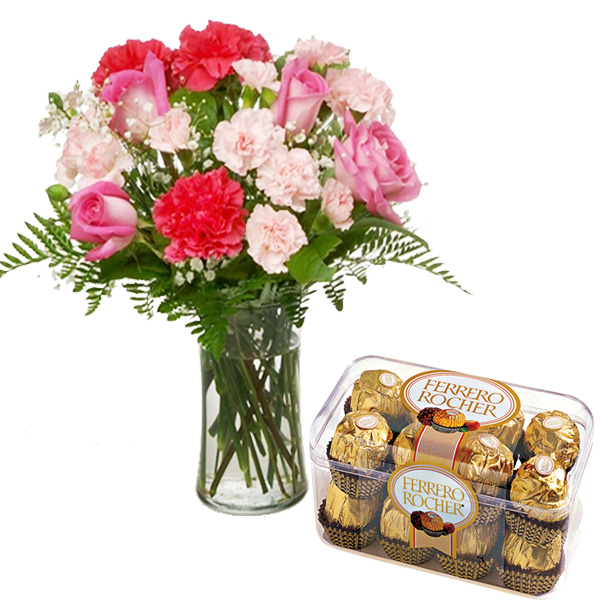 Roses and Carnation Combination with Ferrero Rocher