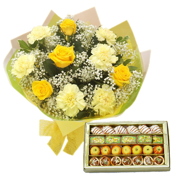 Tissue Wrapping of Carnations and Roses with Assorted Sweets