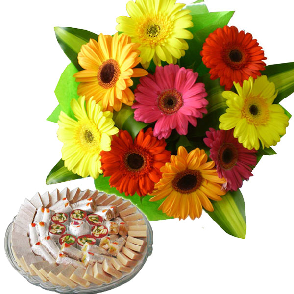 Gerberas With Kaju Sweets