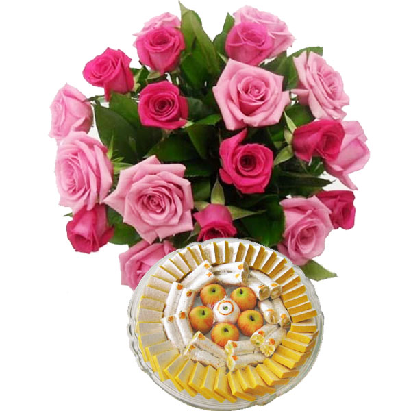 Pink Roses Bouquet With Sweets