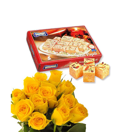 Yellow Roses & Soan Papdi Box