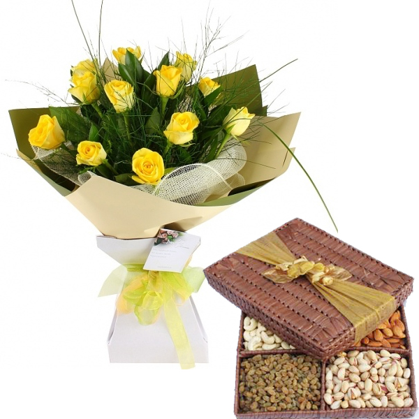 Yellow Roses Dryfruits Pack