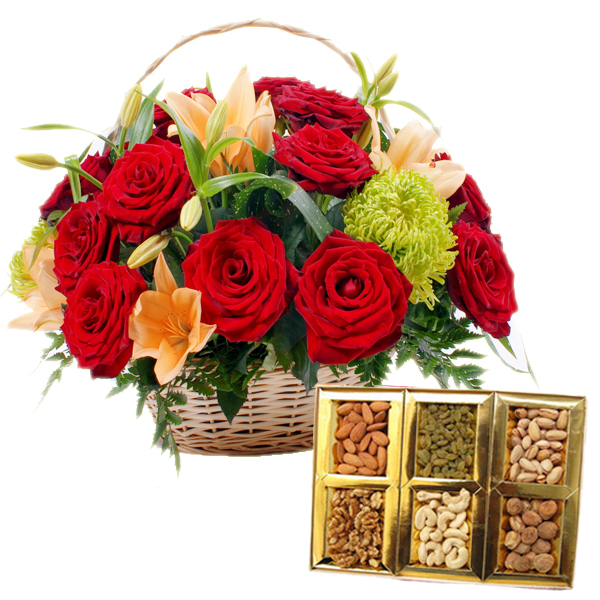 Basket of Flowers with Dryfruits