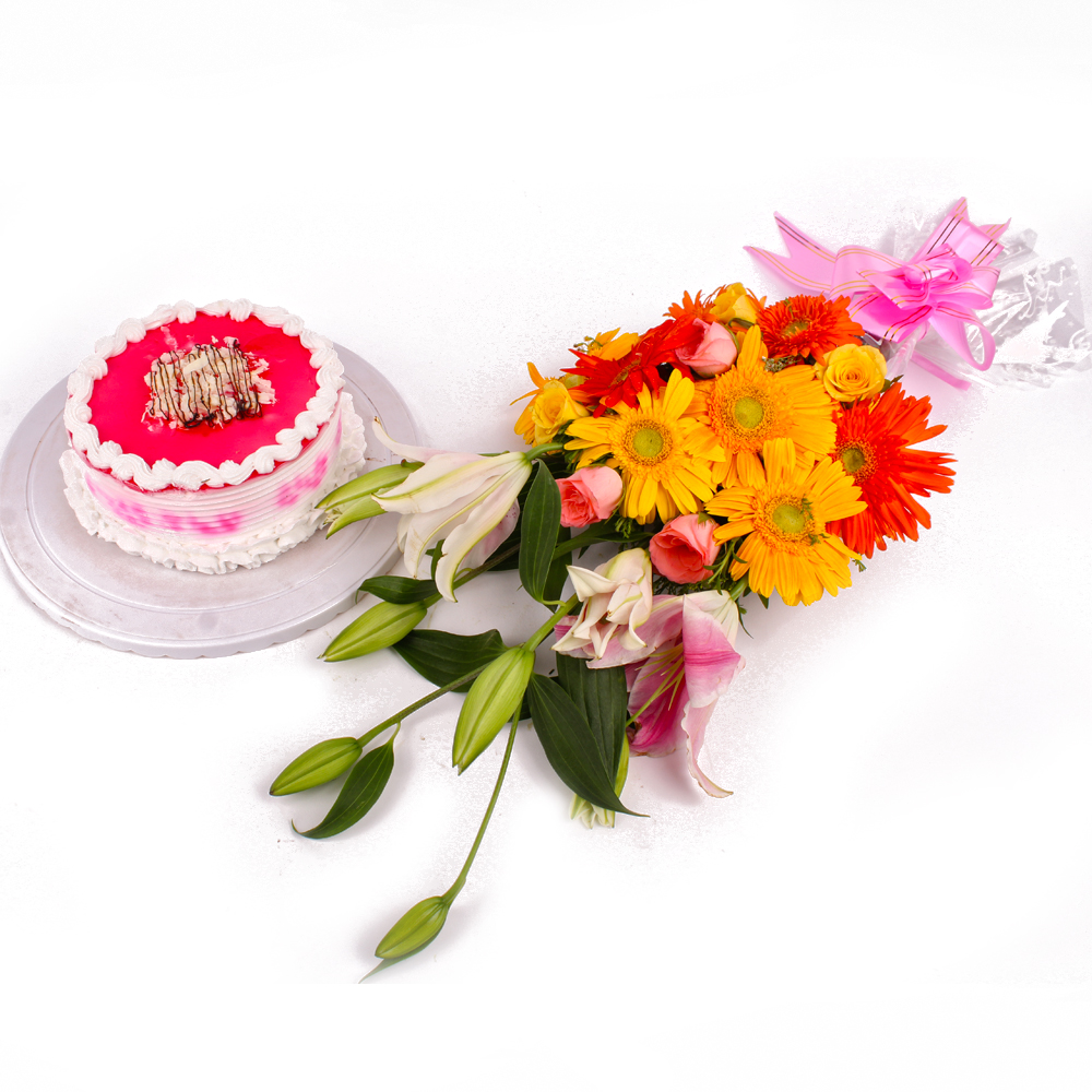 Beautiful Exotic Flowers with Strawberry Cake
