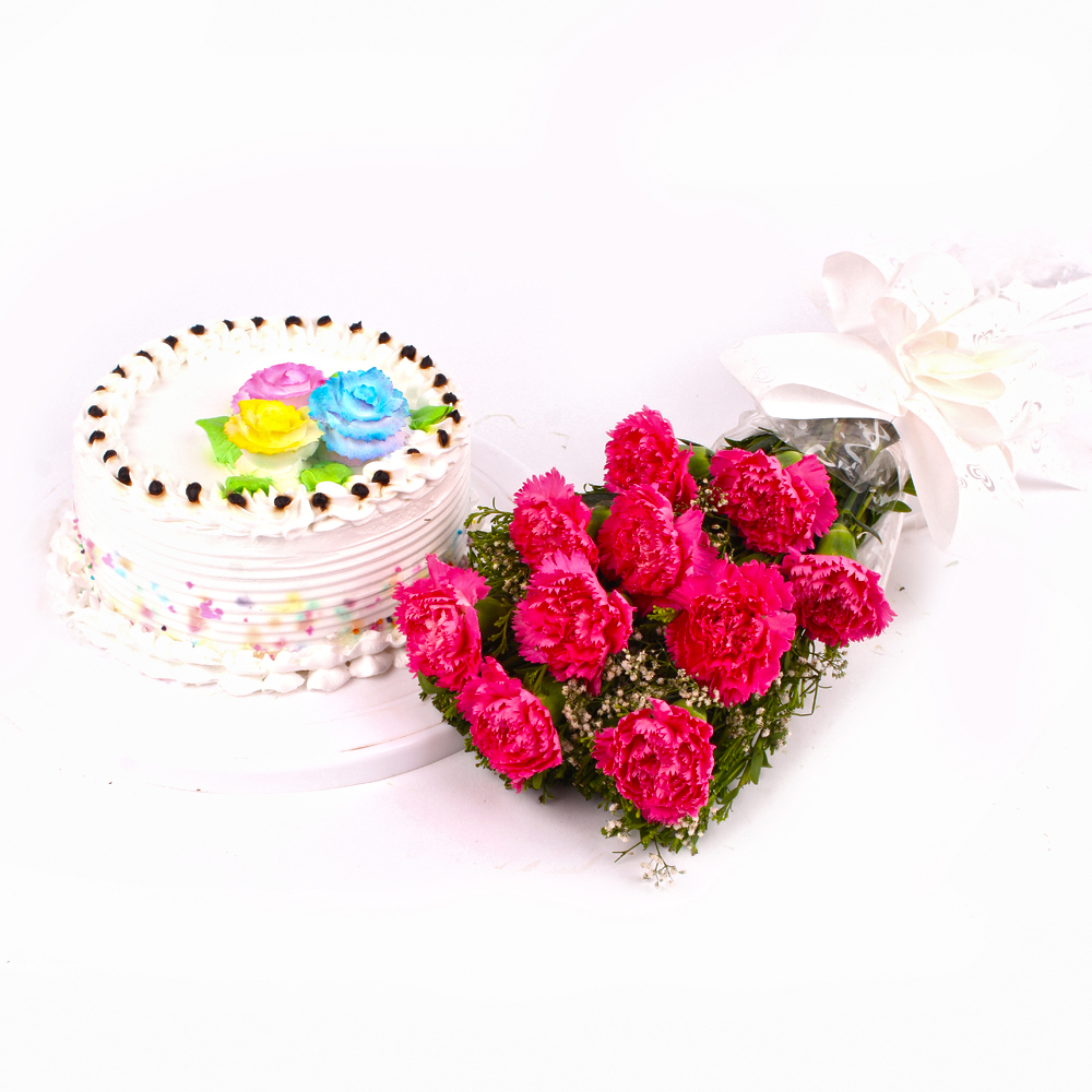 Vanilla Cake and Ten Pink Carnations
