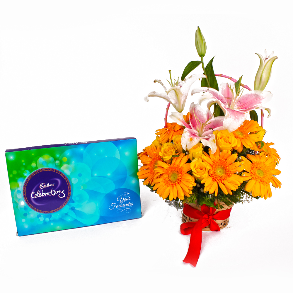 arranged of 20 Mix Fresh Flowers and Celebration Chocolate Box