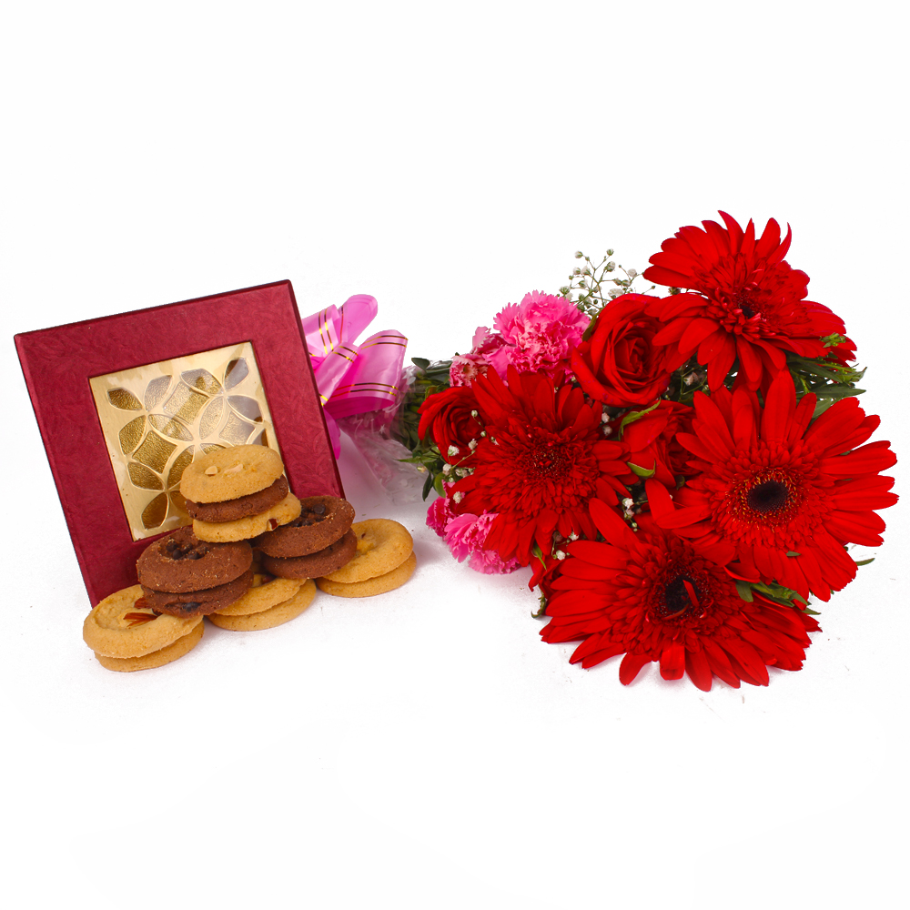Box of Mix Cookies with Lovely Assorted Flowers
