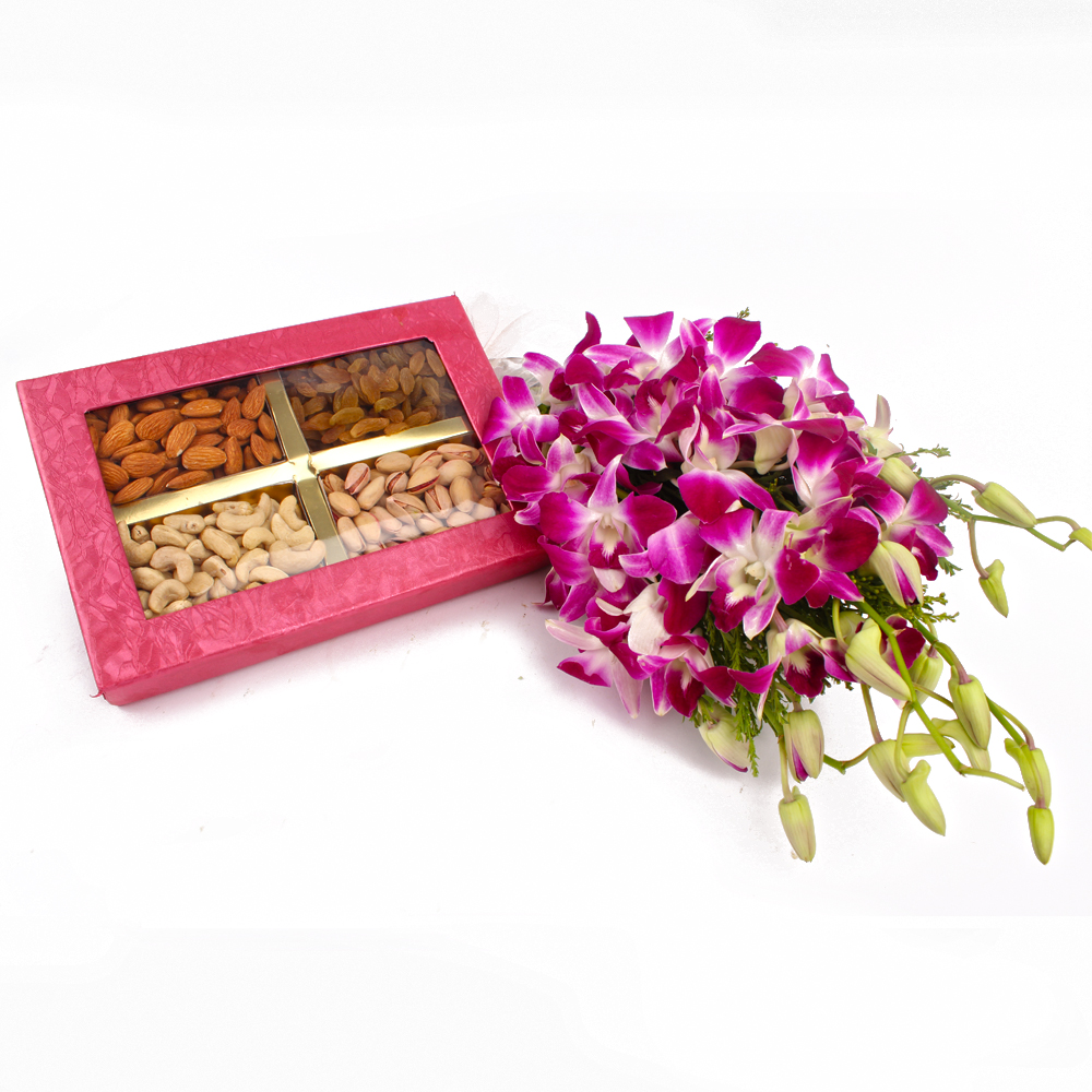 Lovely Bouquet of Ten Orchids with Assorted Dryfruit Box