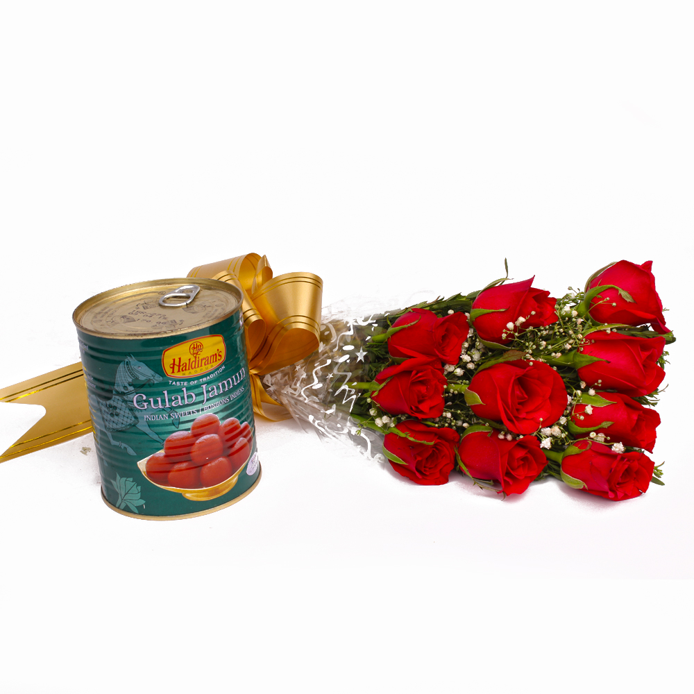 Gulab Jamuns with Fresh Red Roses Combo