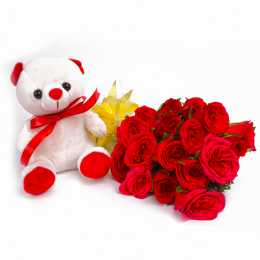 Eighteen Red Roses with Teddy Bear