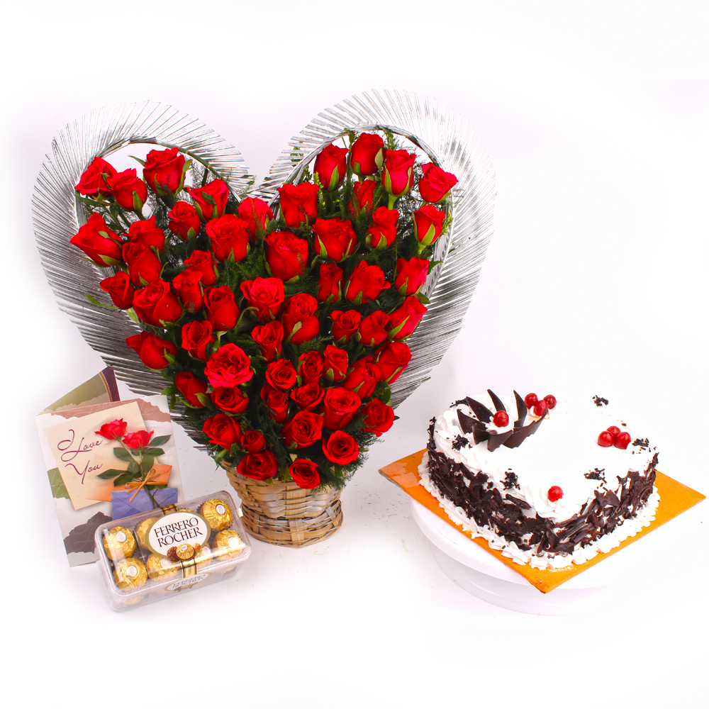 Hearty Roses and Cake Combo