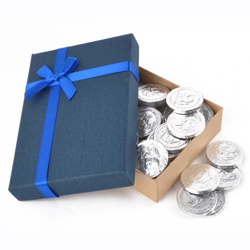 Lovely Box of Shining Silver Coin Chocolates
