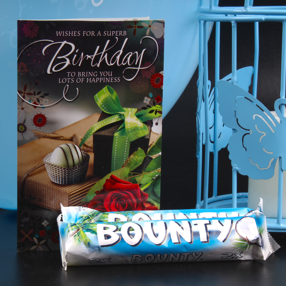 Birthday Combo of Blue Bird Cage and Bounty Chocolates with Birthday Card and Ballon along with Candle