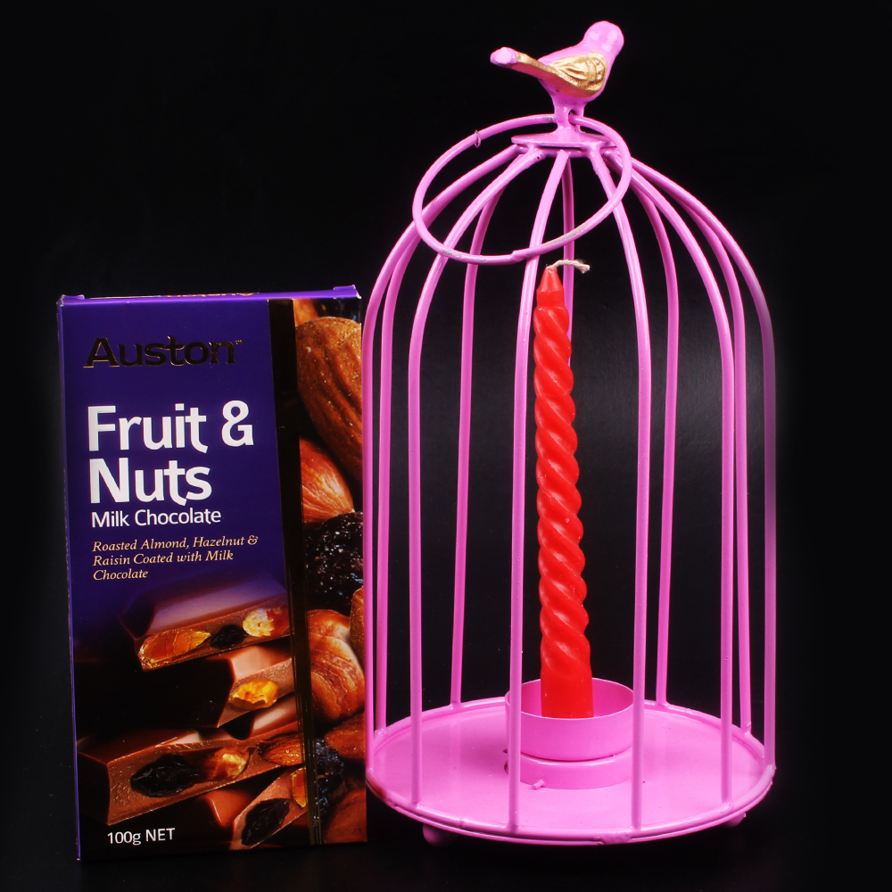 Hanging Bird Cage with Auston Fruit & Nut Chocolate and Long Candle