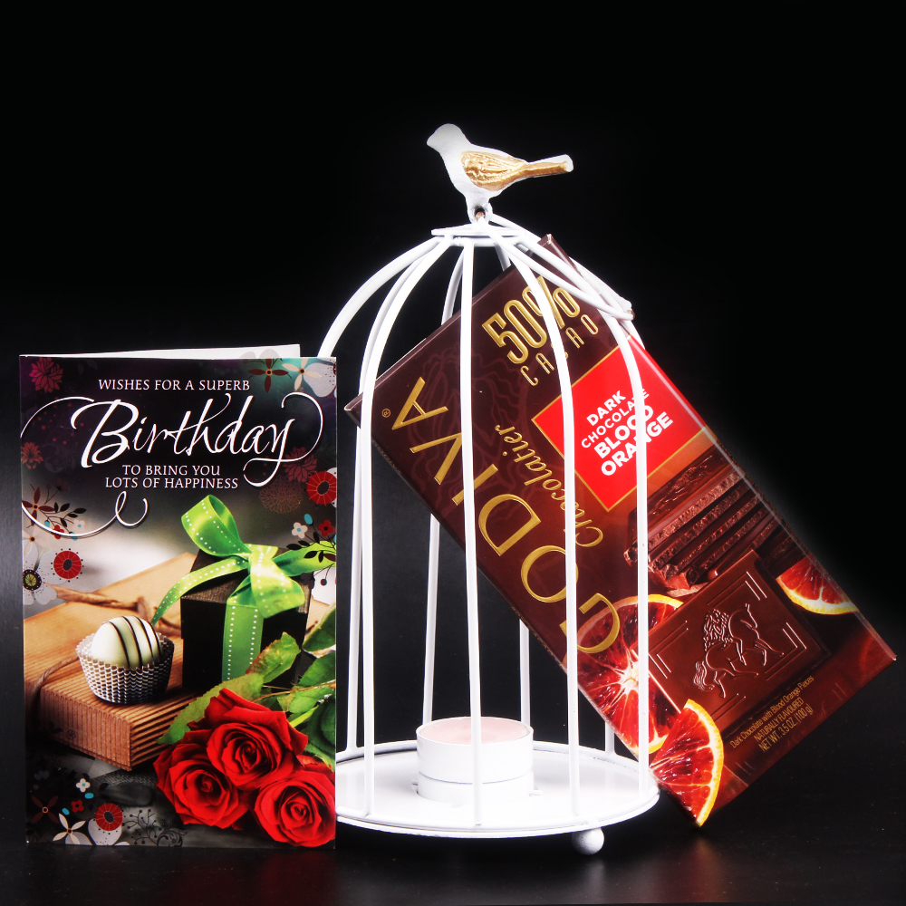Dom Bird Cage with Godiva Chocolatier and Birthday Card