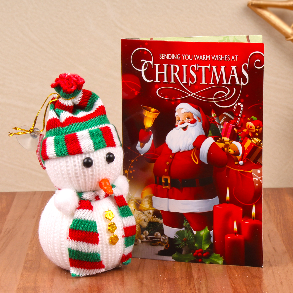 Cute Snow Men with Christmas Greeting Card