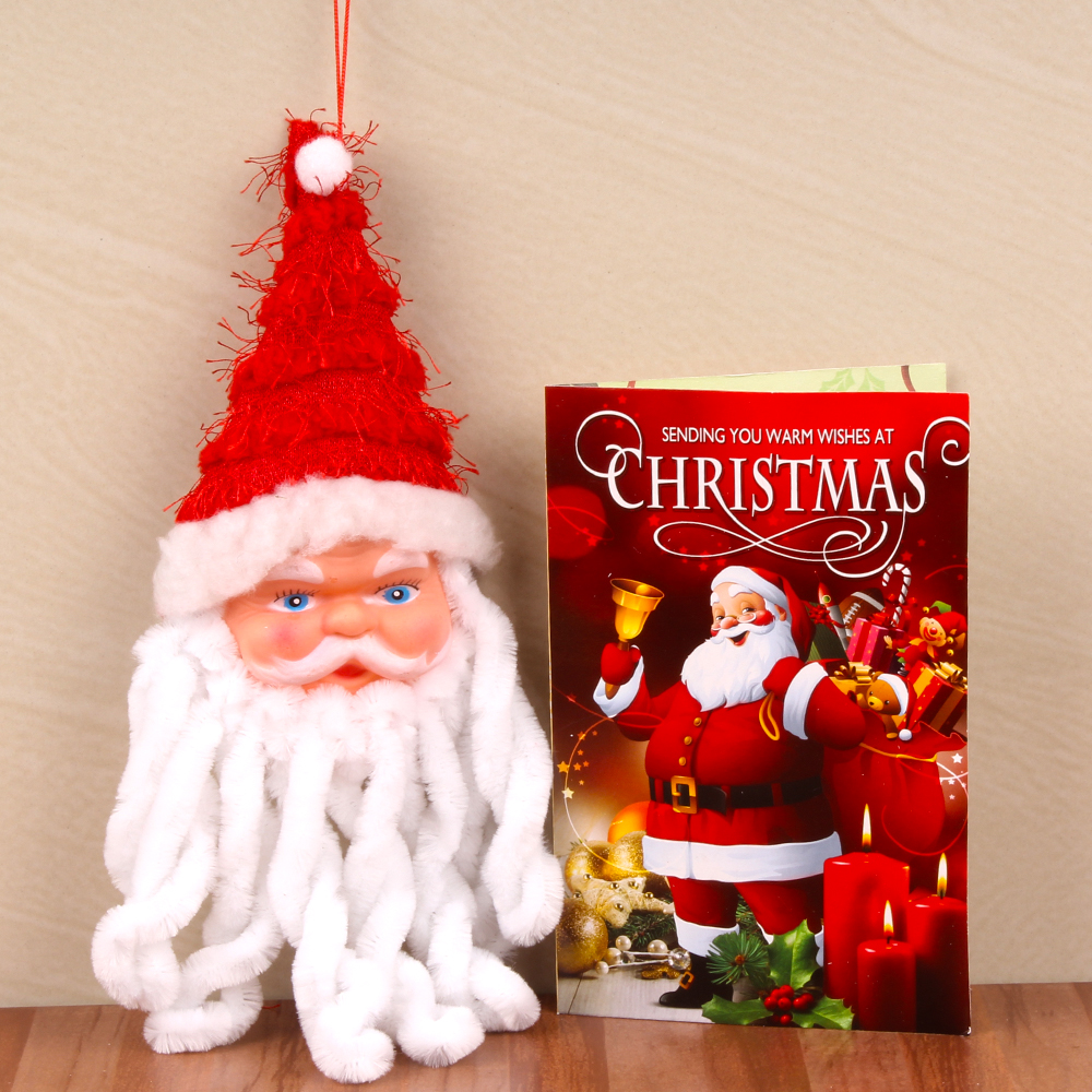 Cute Santa Claus Face with Christmas Greeting Card