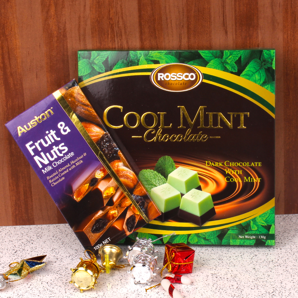 Combo of Fruit N Nut and Cool Mint Chocolates with Christmas Decoration