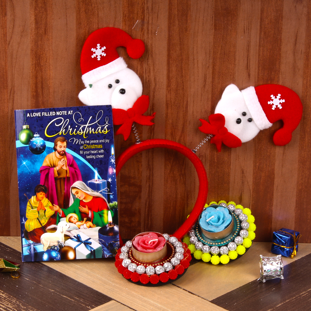 Santa Hair Band with Christmas Card and Floral Candles