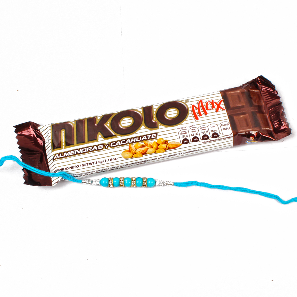 Nikolo Max chocolate bar with Diamond Beaded Rakhi