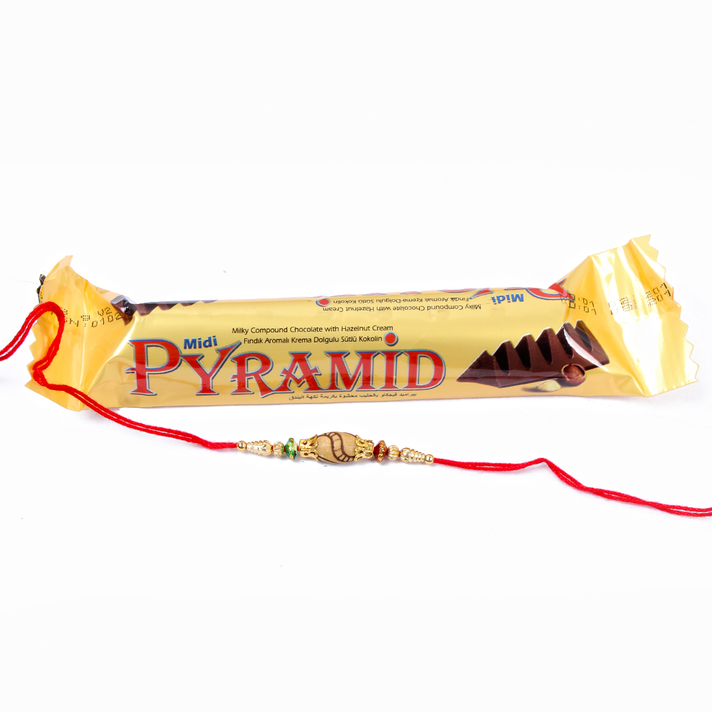 Pyramind chocolate bar with Wooden Designer Rakhi