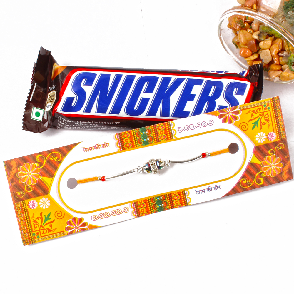Snickers Chocolate Bar with Silver color Rakhi
