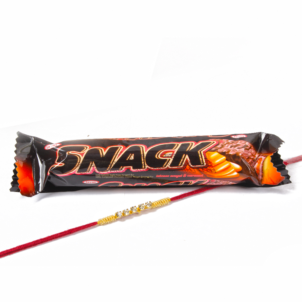 Snack Chocolate Bar with Zardosi Work Diamond Rakhi