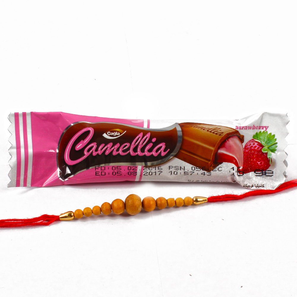 Camellia Chocolate Bar with Single color bead Rakhi