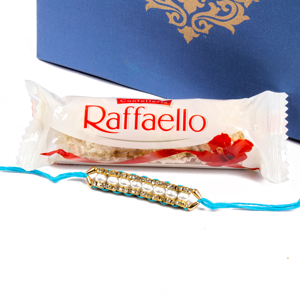 Raffaello Chocolate with Pearls in Diamond Chain Rakhi