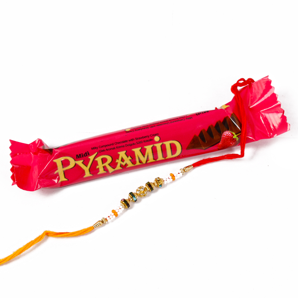 Pyramid Chocolate with Diamond and Beads Rakhi