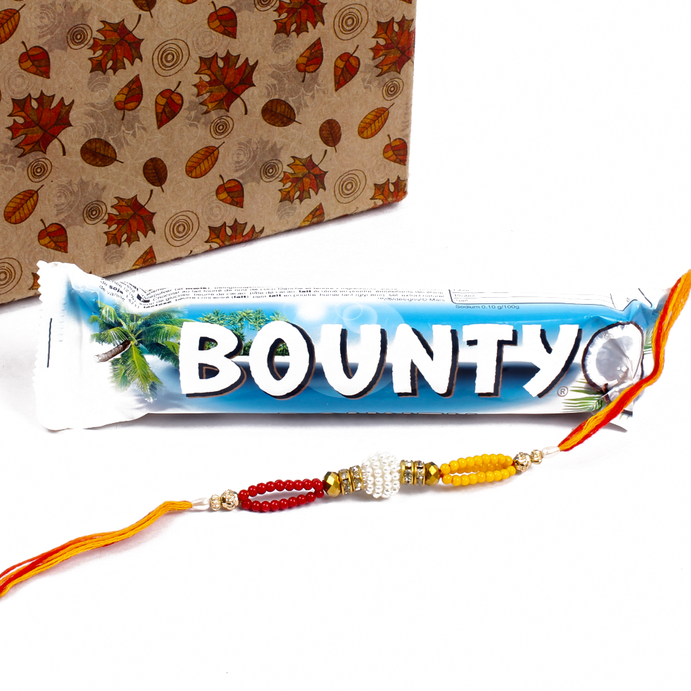 Bounty Chocolate with Rakhi of Colorful Small Beads