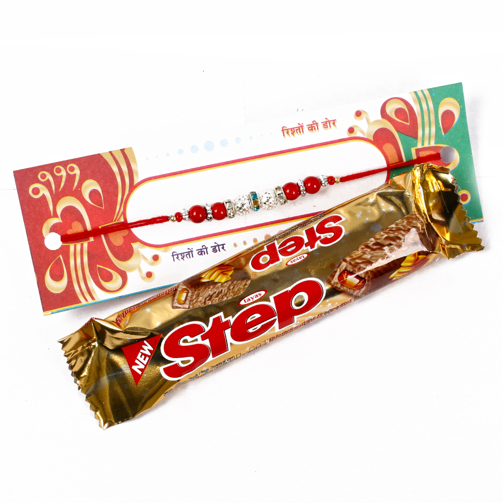 Step Chocolate with Silver shiny Balls Rakhi